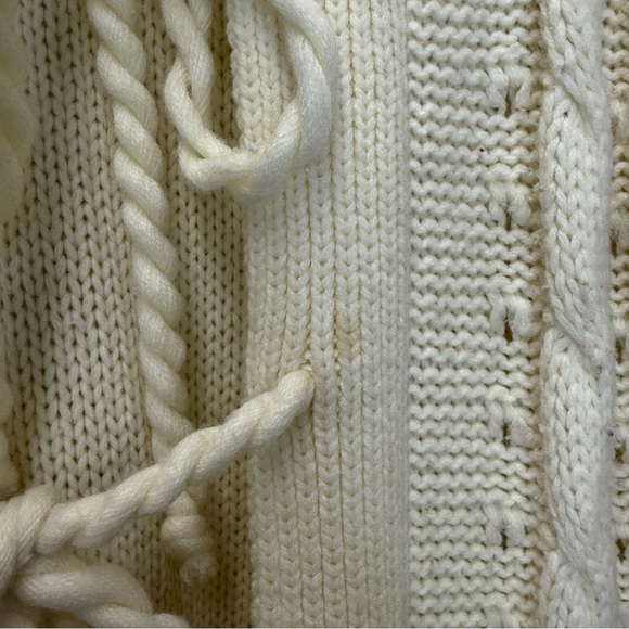 Vintage Co1umn Long Hooded Cable Knit Cream Cardigan Sweater - Picture 6 of 16